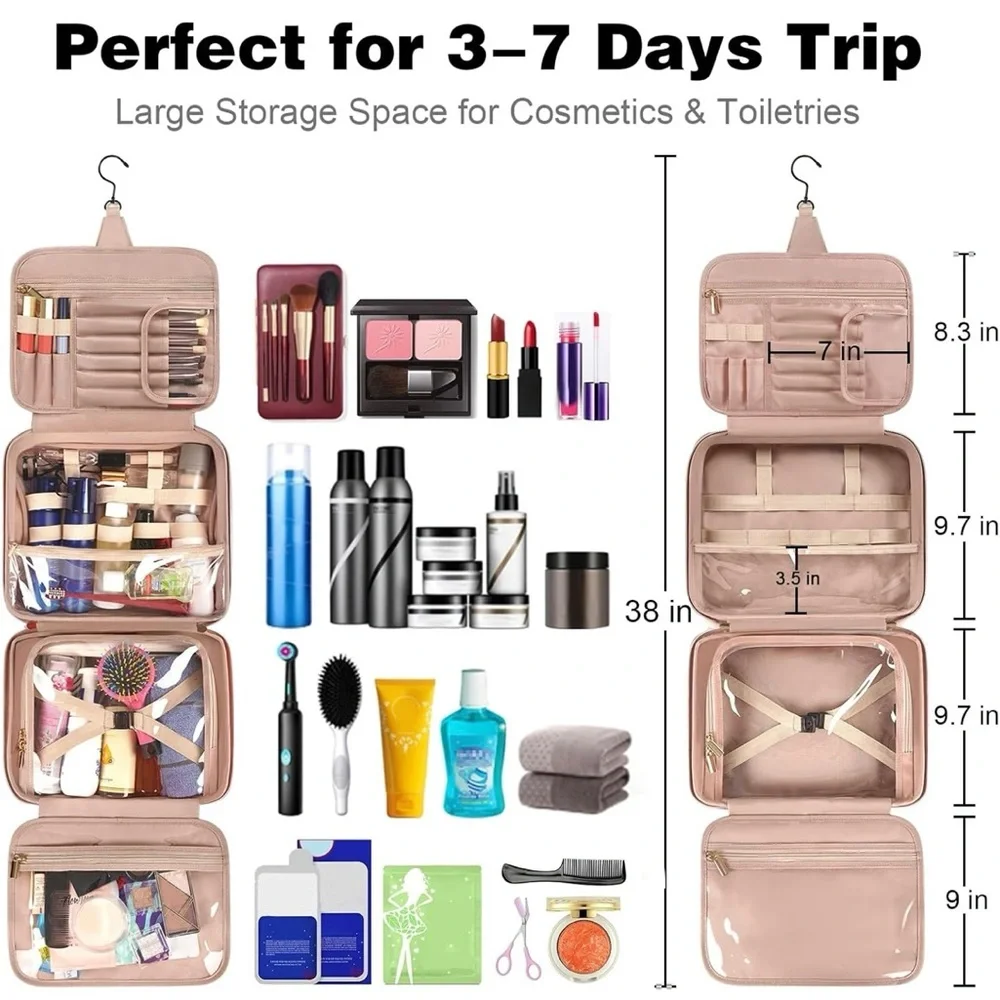 MATEIN Women’s Travel Toiletry Bag Faux Leather Look Pink‎ Sheen Hanging Storage
